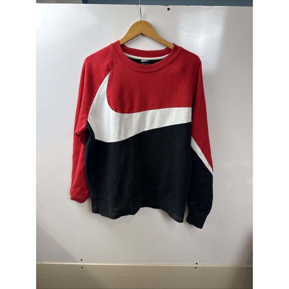 Nike Big Swoosh Crewneck Sweatshirt Large Red Black White Cotton Used Y2K